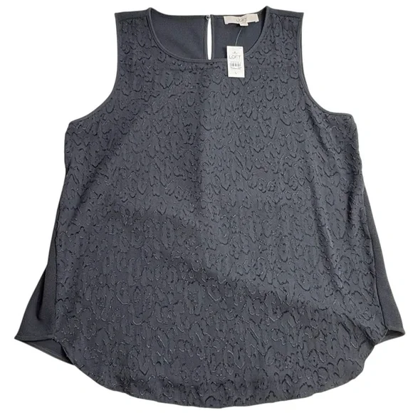 NWT Ann Taylor LOFT Charcoal Gray Textured Mixed Media Shell Blouse • Size L - Picture 4 of 10